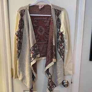 Love on a Hanger Geometric Cream and Red Cardigan. Fun, good for layering